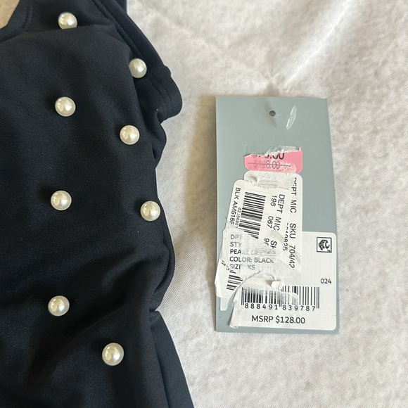 NWT Antonio Melani Solid Pearl Embellished Square Neck Low Back 1 Piece Swimsuit - Picture 11 of 11